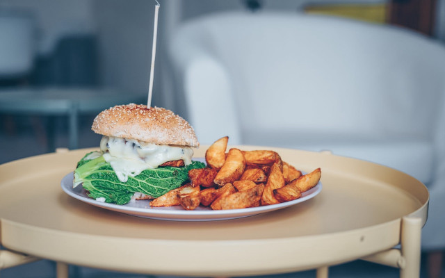 Food sandwich fries table hyperrealism free wallpaper - medium preview image