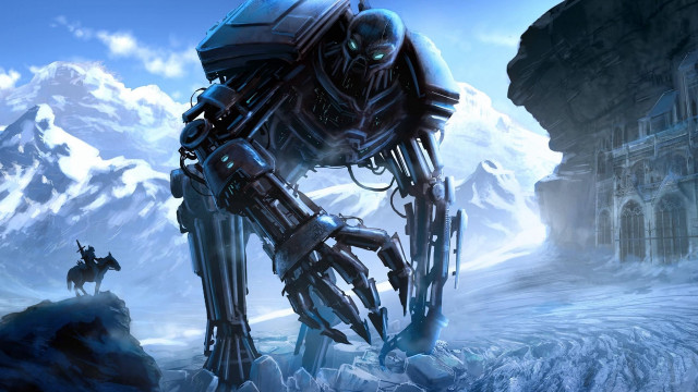 Giant robot snowy mountains fantasy free wallpaper - medium preview image
