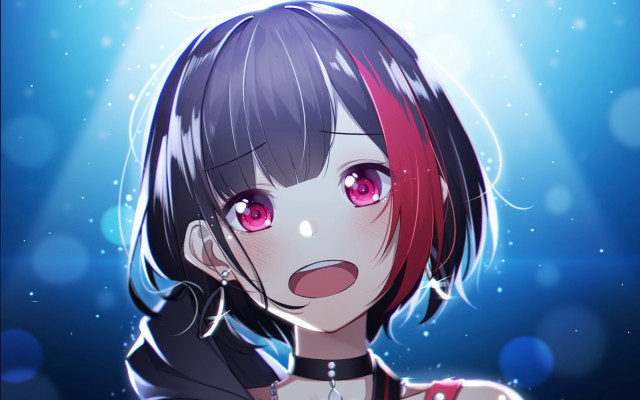 Girl red eyes black jacket free wallpaper - medium preview image
