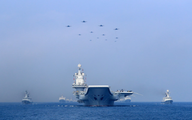 Large ship ocean planes sky free wallpaper - medium preview image