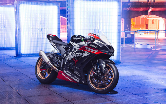 Motorcycle building blue light red free wallpaper - medium preview image