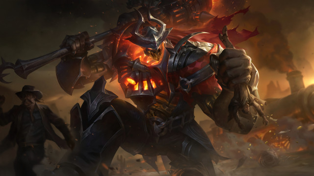 Armor flame sword foggy scene free wallpaper - medium preview image