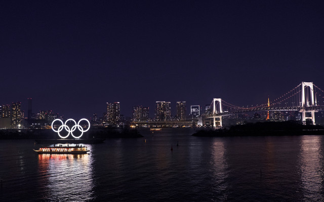 Boat bridge city night olympic free wallpaper - medium preview image