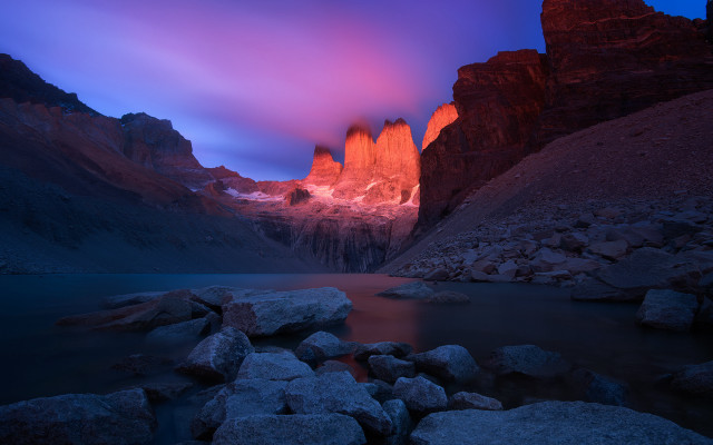 Mountain lake rocks sunset mystical free wallpaper - medium preview image
