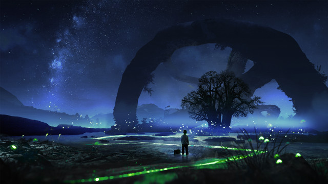 Man giant monster night field free wallpaper - medium preview image