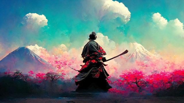 Mountain scenery anime man sword free wallpaper - medium preview image