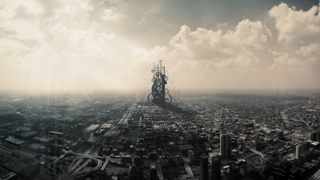 Floating ship cityscape clouds sky free wallpaper - medium preview image