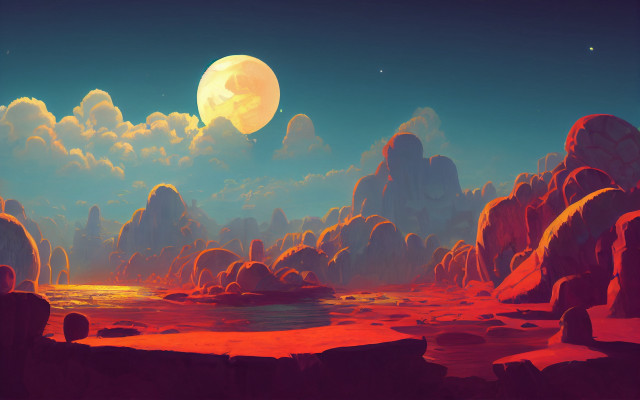 Moon rocks water landscape fantasy free wallpaper - medium preview image