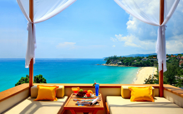 Table fruit tray patio ocean free wallpaper - medium preview image