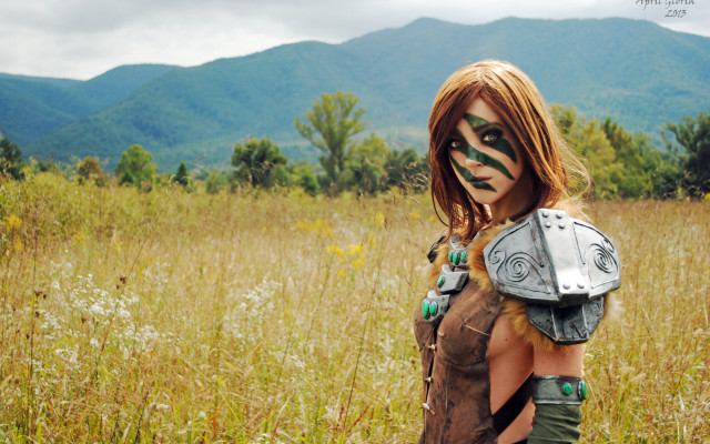 Woman helmet bodypaint field mountains free wallpaper - medium preview image