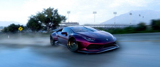 Red sports car street field free wallpaper - medium preview image