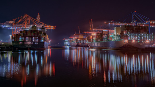 Large ship dock night cityscape free wallpaper - medium preview image