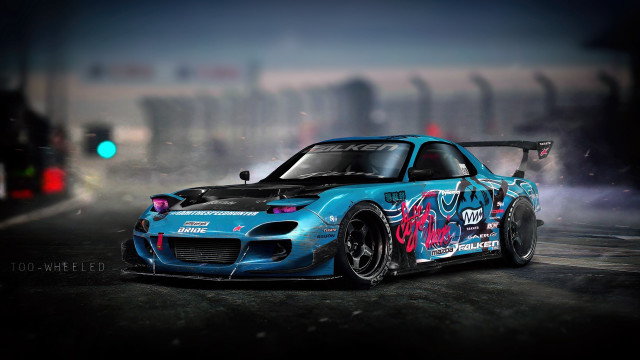 Blue car graffiti night green free wallpaper - medium preview image
