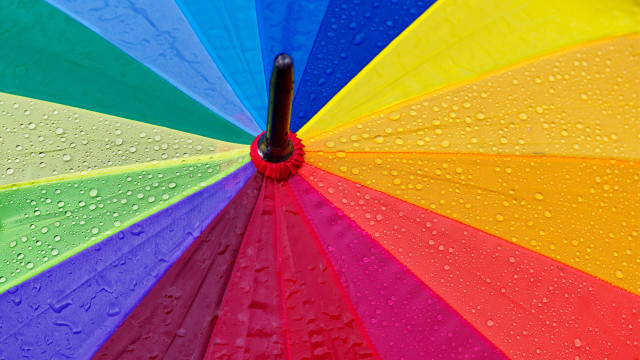 Rainbow umbrella water droplets macro free wallpaper - medium preview image