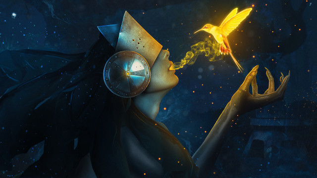 Woman clock bird astronaut constellation free wallpaper - medium preview image