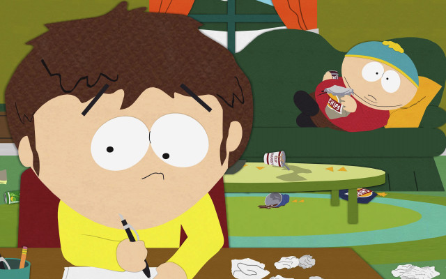 Cartoon character writing man watching free wallpaper - medium preview image