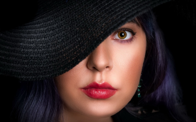Woman hat redlipstick blackbackground araceligilbert free wallpaper - medium preview image