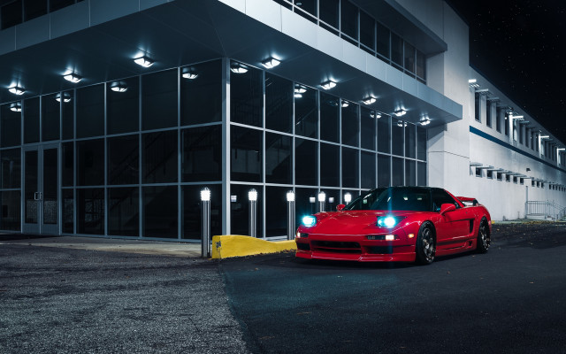 Red sports car night building #2 free wallpaper - medium preview image