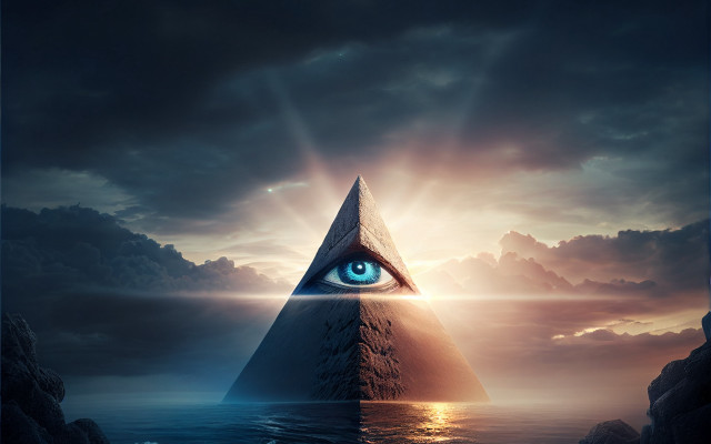 Pyramid eye sunset clouds water free wallpaper - medium preview image