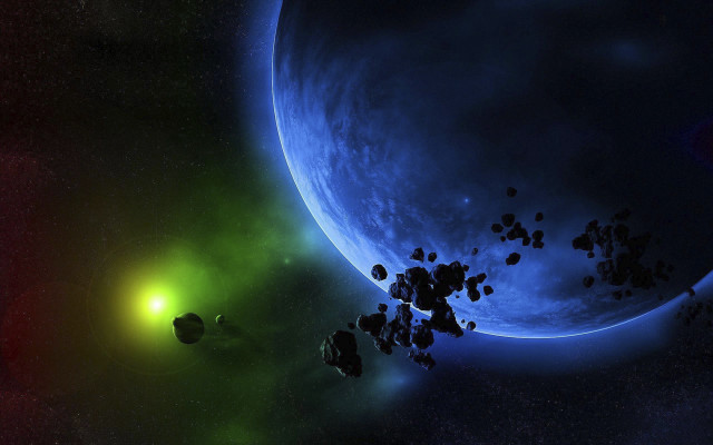 Space planet aurora astronaut fireworks free wallpaper - medium preview image