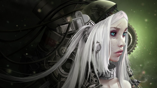 White hair clock face woman free wallpaper - medium preview image