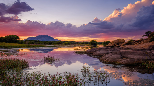 Sunset lake mountain clouds dusk free wallpaper - medium preview image