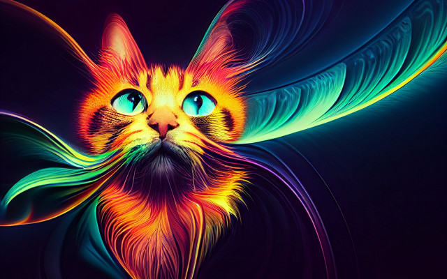 Psychedelic cat feather glowing eyes free wallpaper - medium preview image