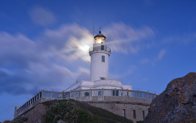 Lighthouse hill fullmoon clouds tiltshift free wallpaper - medium preview image