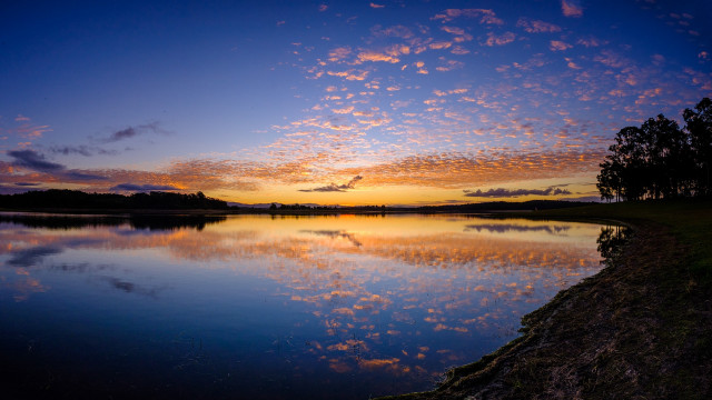Sunset lake clouds trees dusk free wallpaper - medium preview image