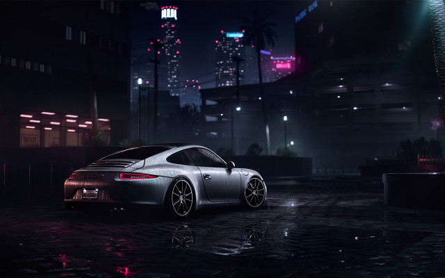 Silver car night city lights #2 free wallpaper - medium preview image