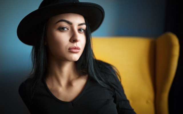 Black haired woman black hat free wallpaper - medium preview image