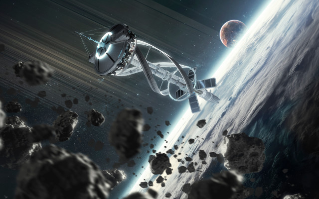 Space station rocky planet moon free wallpaper - medium preview image