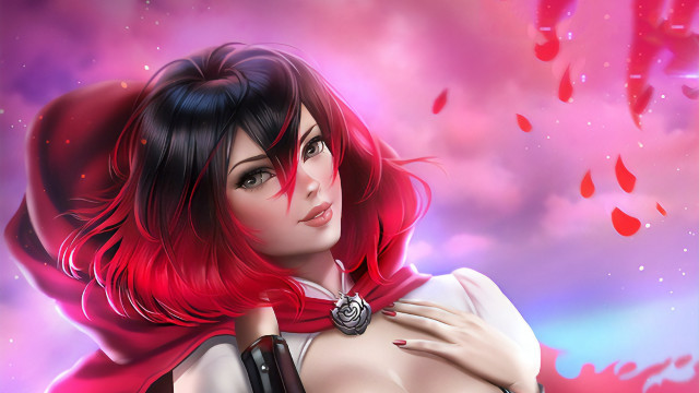 Red haired woman purple sky free wallpaper - medium preview image