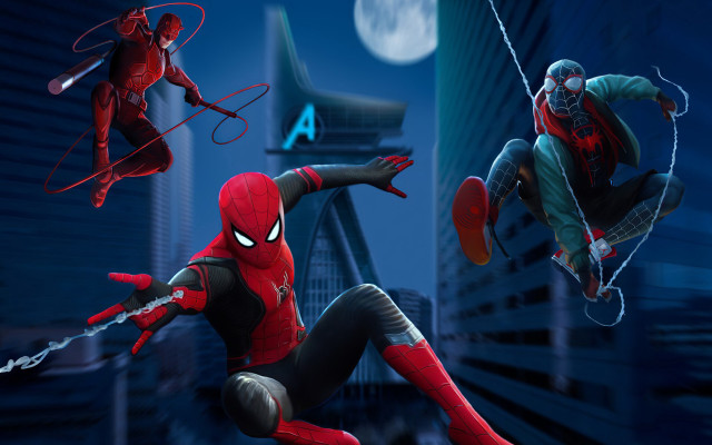 Spiderman jumping moonlight night web free wallpaper - medium preview image