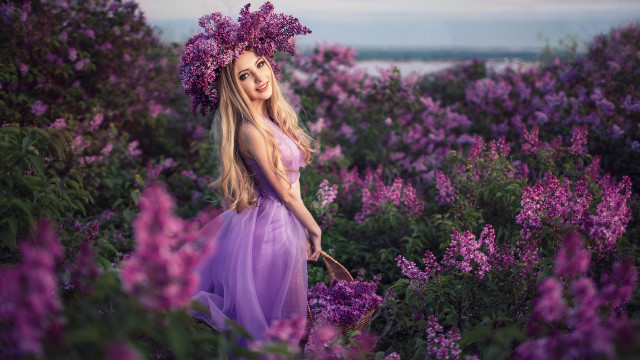 Purple dress flower field magic free wallpaper - medium preview image