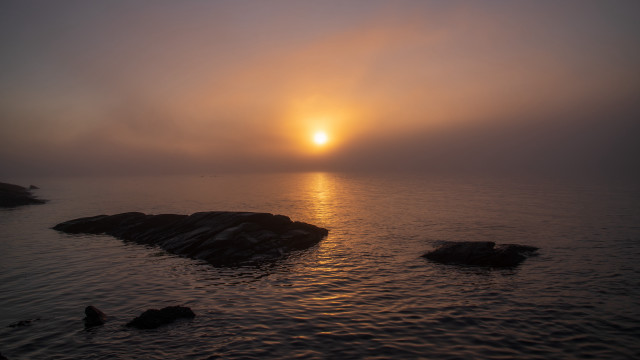 Sunset ocean island rocks clouds free wallpaper - medium preview image