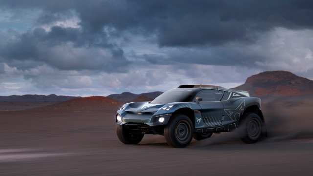 Desert mountain car cloudy sky free wallpaper - medium preview image