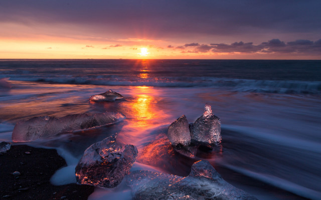 Sunset ocean ice shore waves free wallpaper - medium preview image