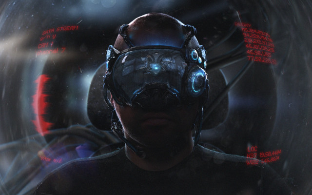 Futuristic man helmet goggles red free wallpaper - medium preview image