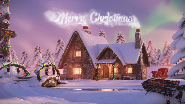Christmas house boat snow urban free wallpaper - medium preview image