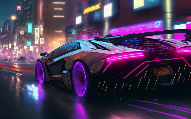 Futuristic car city night neon #3 free wallpaper - medium preview image