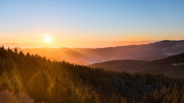 Sunset mountains forest horizon sky free wallpaper - medium preview image