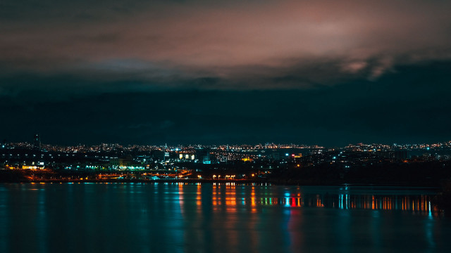 City skyline night lake reflection #2 free wallpaper - medium preview image