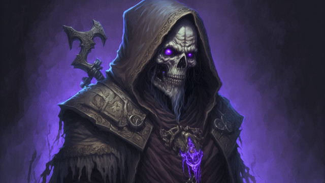 Demonic skeleton purple eyes hood free wallpaper - medium preview image