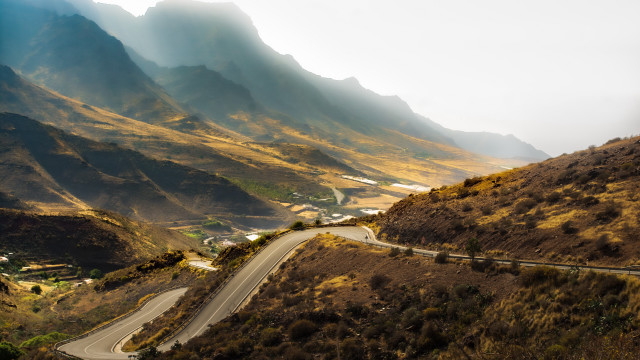 Mountain road town lake sunset free wallpaper - medium preview image