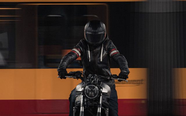 Man motorcycle train city panfuturism free wallpaper - medium preview image