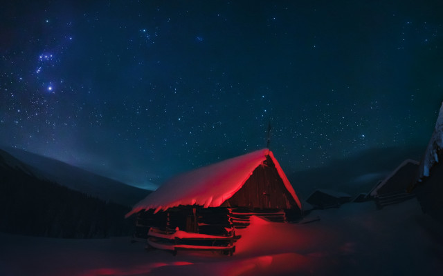Cabin snow night sky stars #2 free wallpaper - medium preview image