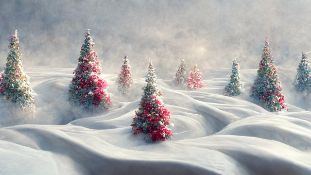 Snowy christmas landscape misty tree free wallpaper - medium preview image