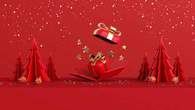 Red christmas gift flying stars free wallpaper - medium preview image