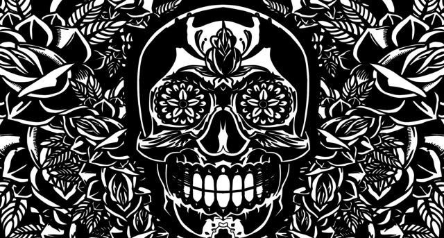 Skull flowers black white image free wallpaper - medium preview image
